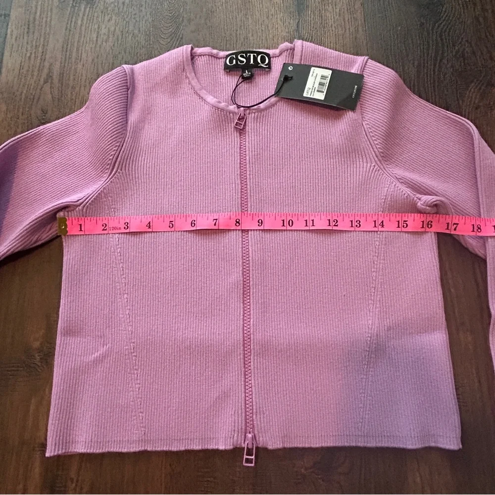 GSTQ Lilac Ribbed Knit Skirt Set Quiet Luxury NWT M/L